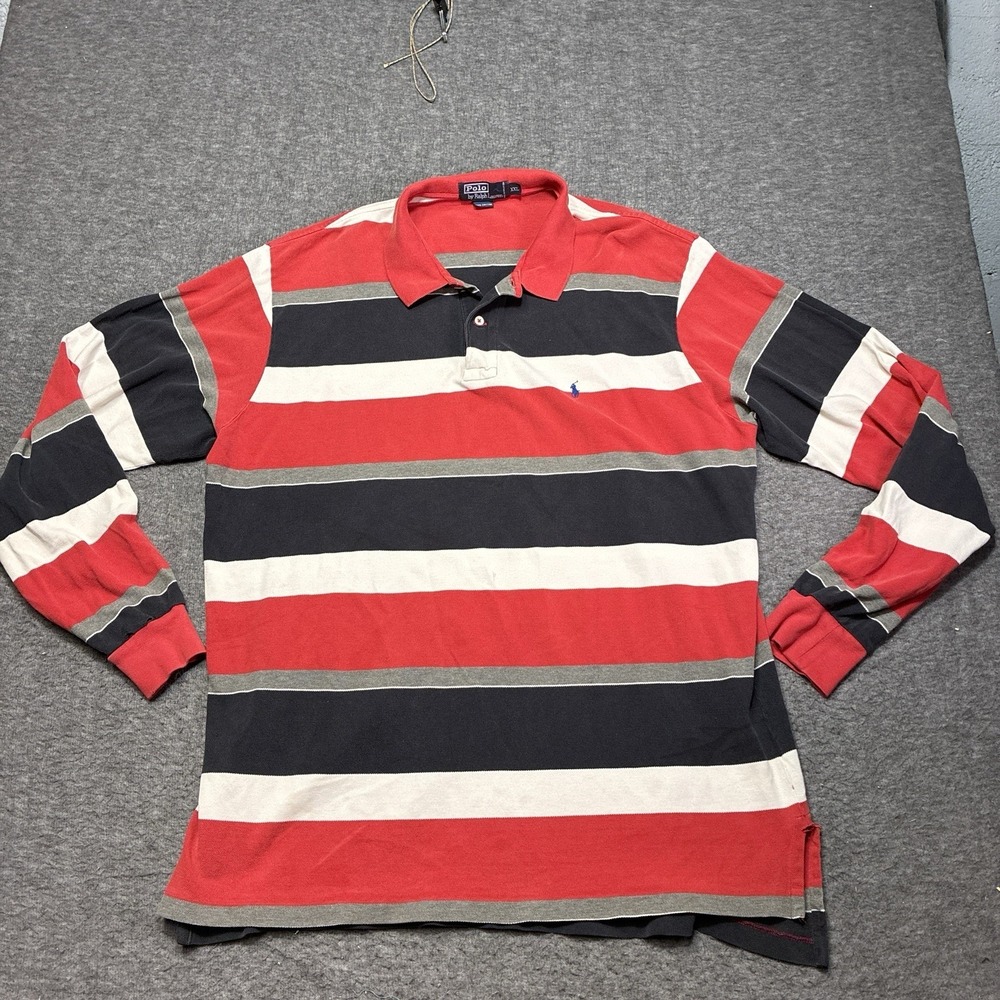Vtg Polo‎ Ralph Lauren Mens Sz 2XL Long Sleeve Polo Multicolor 100% Cotton 80s